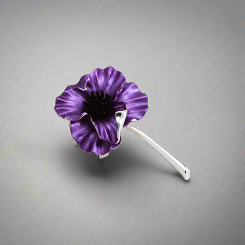 Hand Enamelled Purple Poppy Pin Broch