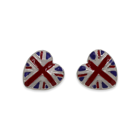 Enamelled Heart Earrings Union Jack 