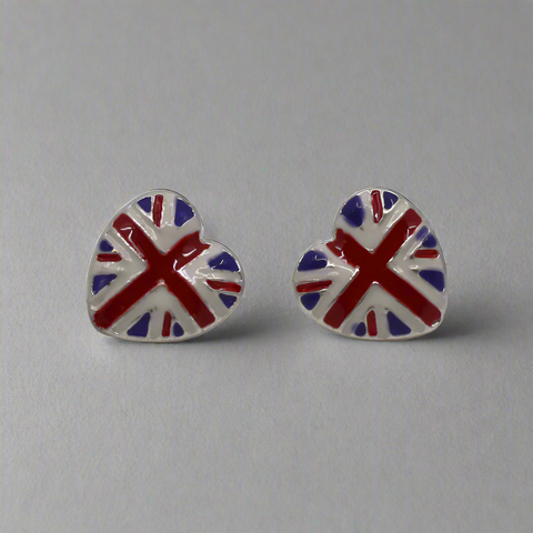 Hand Enamelled Union Jack Heart Earrings