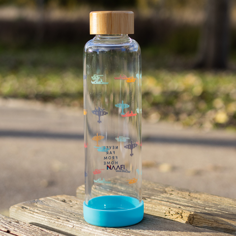 Never Far From Home Glass Water Bottle