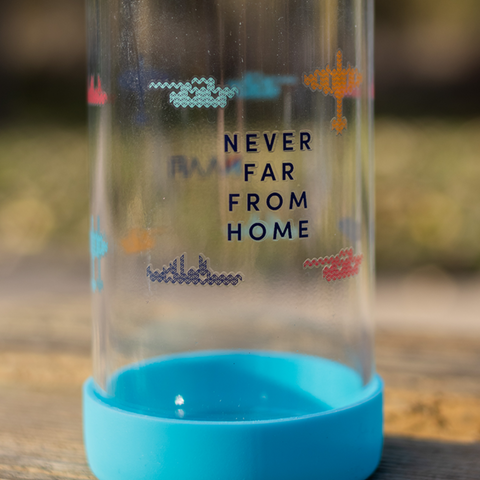 Never Far From Home Glass Water Bottle