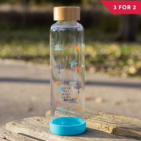 Never Far From Home Glass Water Bottle