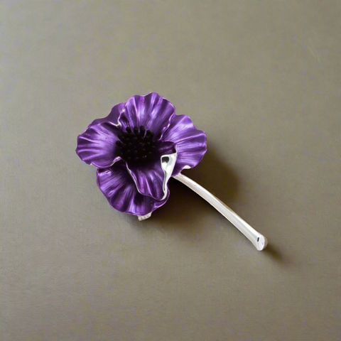 Purple Poppy Enamelled Brooch