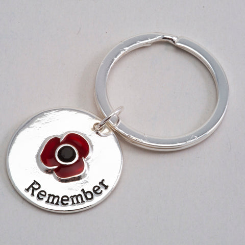 Red Poppy Remember Keyring